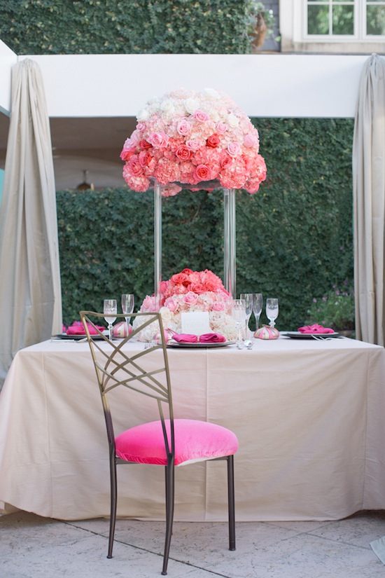 Pink ombre flower centerpiece wedding table