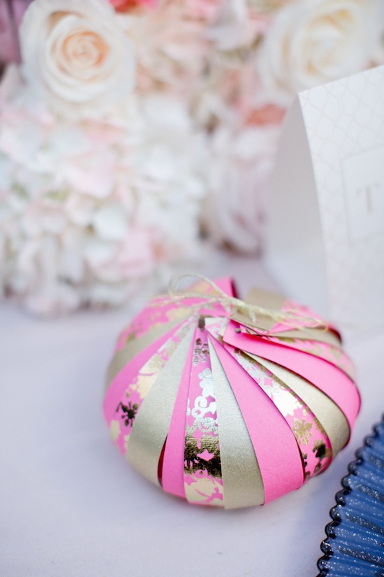 Pink and gold decorative paper ball wedding favor