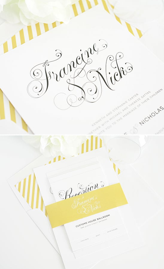 white and gold wedding invites