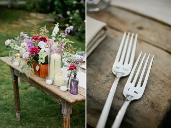 sweetheart table and engraved wedding utensils