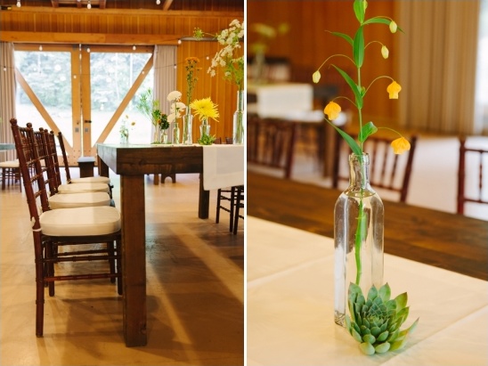 Rustic wedding table setting with floral centerpiece