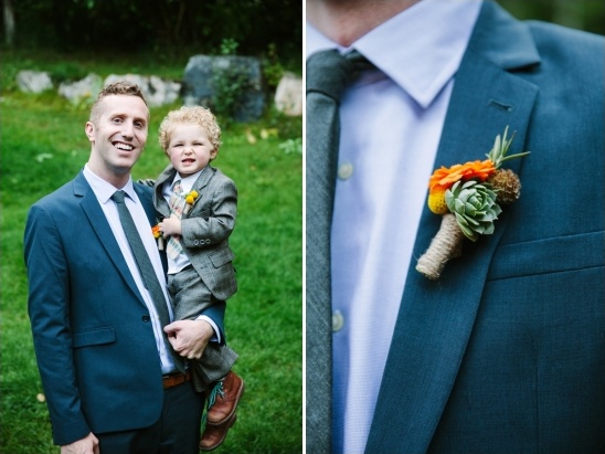 Father and son in matching suits, wedding attire