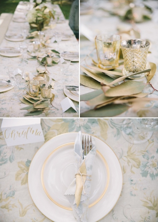 table decor in gold and green