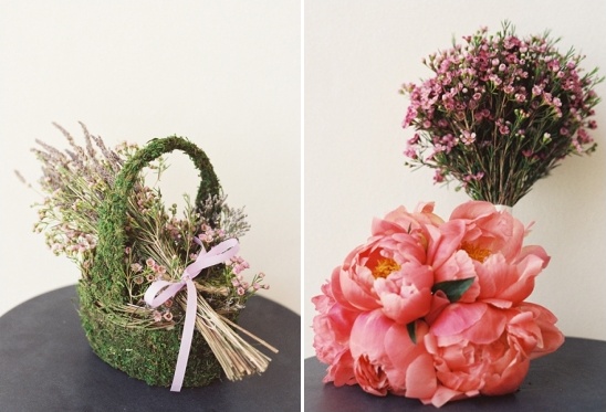 flower girl basket and pink bridesmaid bouquets