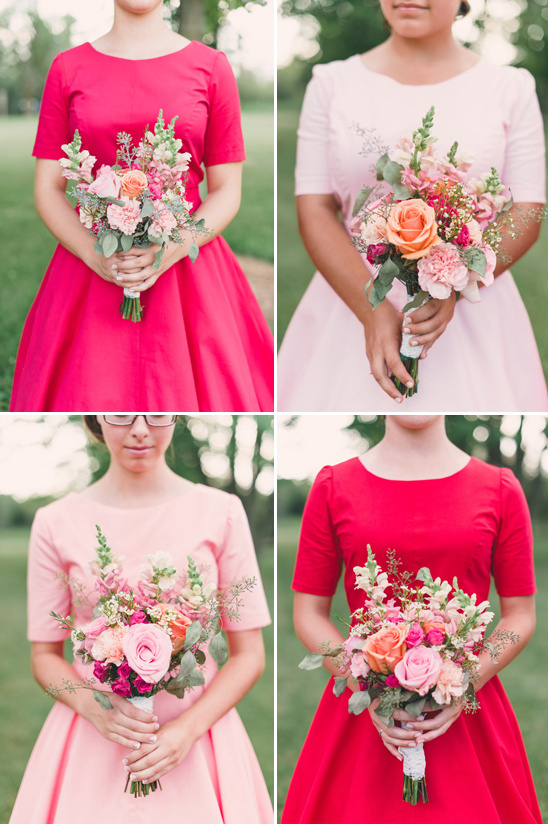 50s inspired bridesmaid dresses in coral