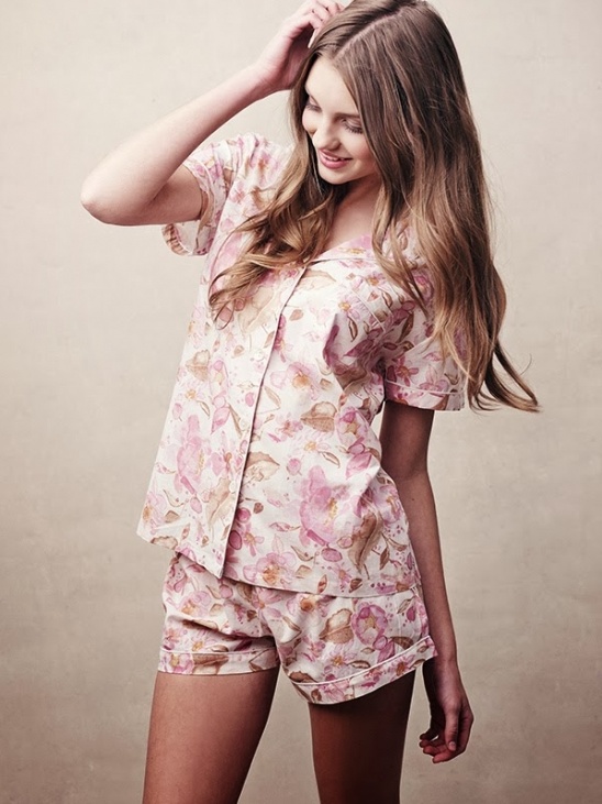 Floral print pajama set on a model