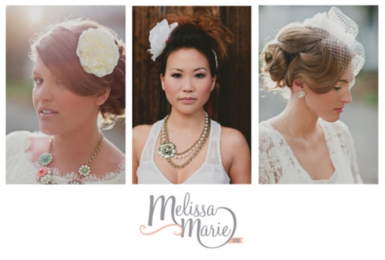 Bridal hairstyle collage with flowers and veil accents