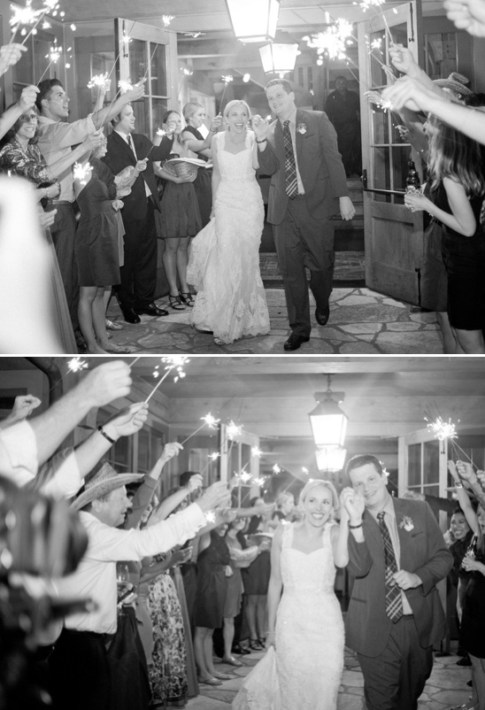 Bride and groom exit wedding to sparkler sendoff