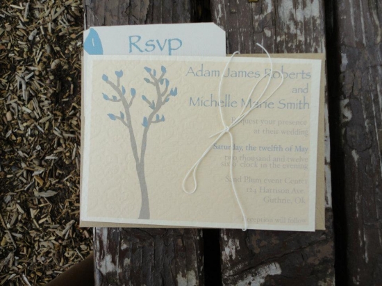 Rustic Trees with Blue Leaves Wedding Invitation