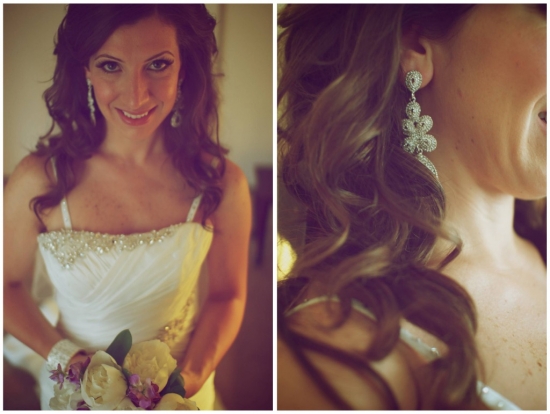 Bride with elegant earrings and wedding dress
