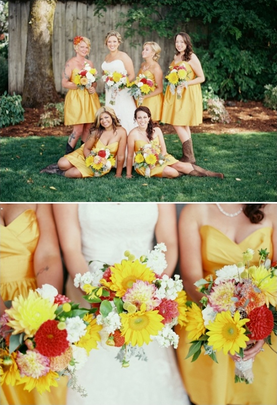 yellow bridesmaid dresses with cowgirl boots