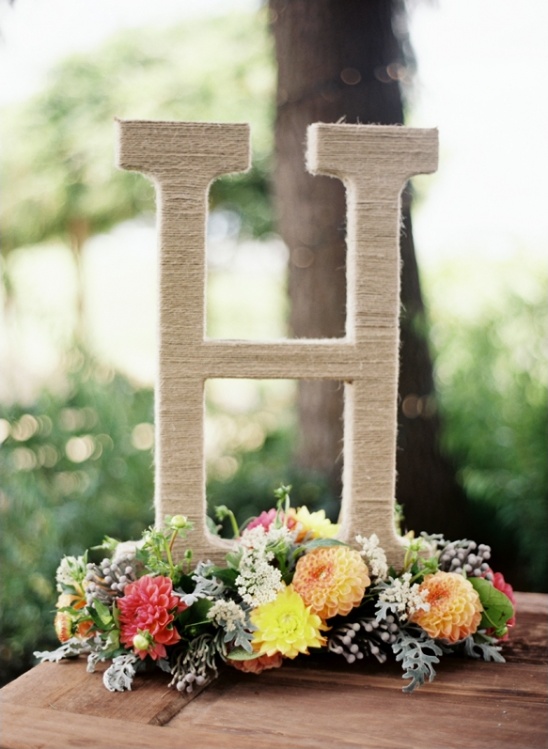 Twine letter H centerpiece with flowers
