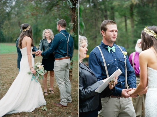 Couple exchanging vows at a beautiful outdoor wedding ceremony