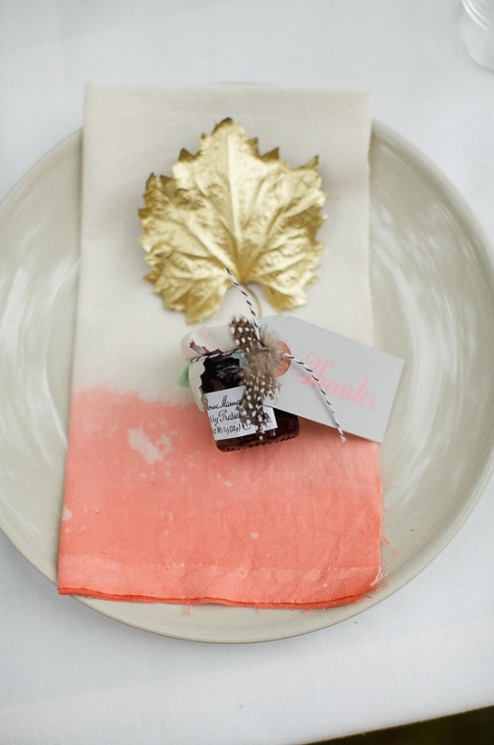 Elegant table setting with leaf, jam, and thank you tag