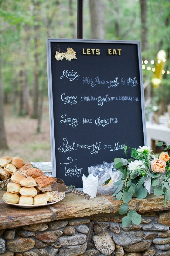 Wedding food menu chalkboard sign with tasty treats
