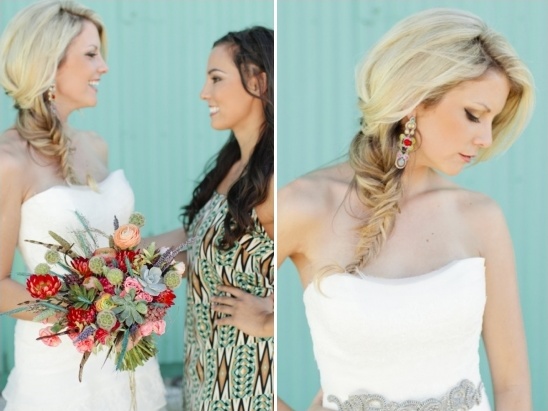 colorful bridal bouquet and earrings