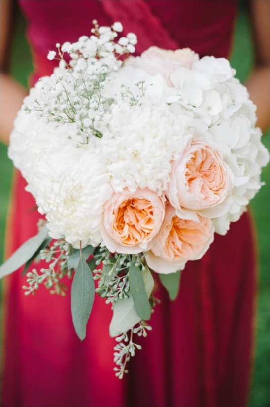 white and peach bridesmaid bouquet