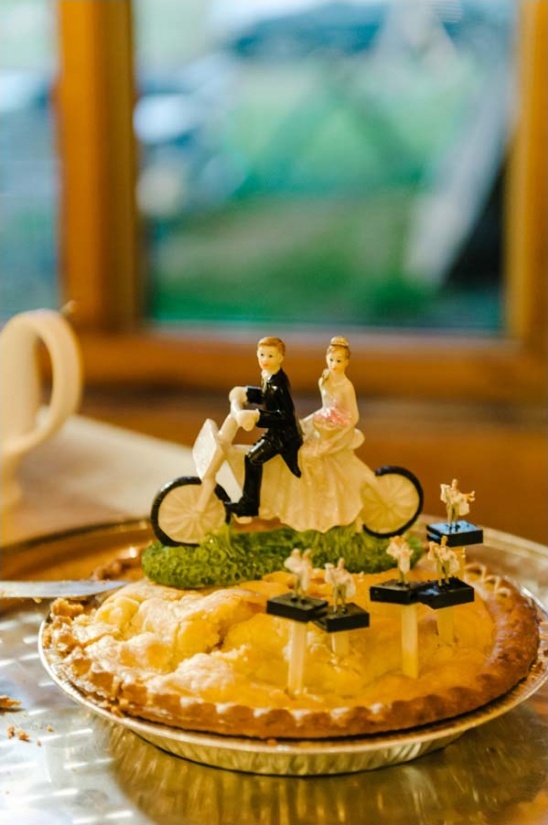 wedding pie with motorcycle topper