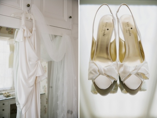 white wedding shoes and dress
