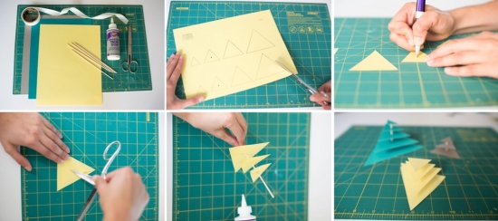 Crafting paper Christmas trees, a step-by-step DIY tutorial image