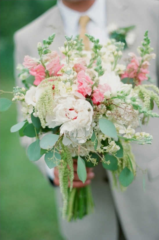 white pink and green bouquet