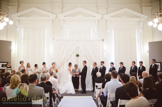 Elegant indoor wedding ceremony with bride and groom
