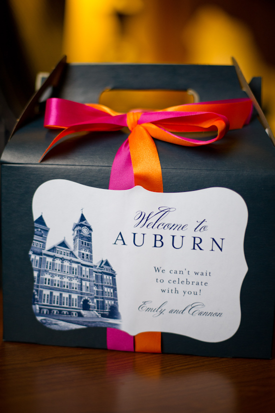 Auburn welcome gift box with a colorful ribbon, ready for celebration