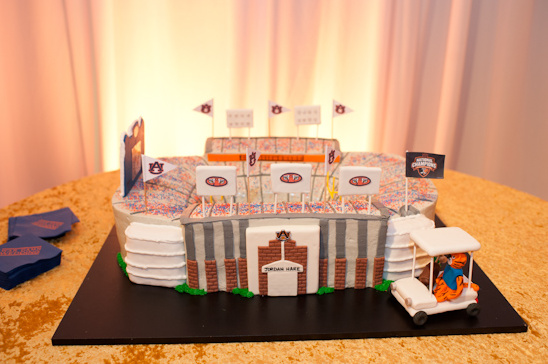 Auburn Tigers football stadium cake with a cartoon character and decor