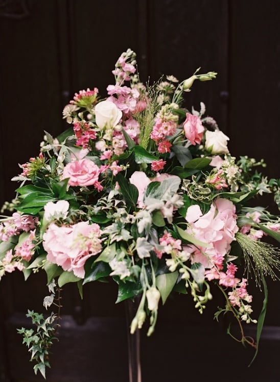pink and green floral arrangement