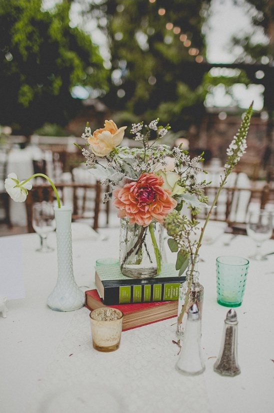 simple book and floral centerpiece