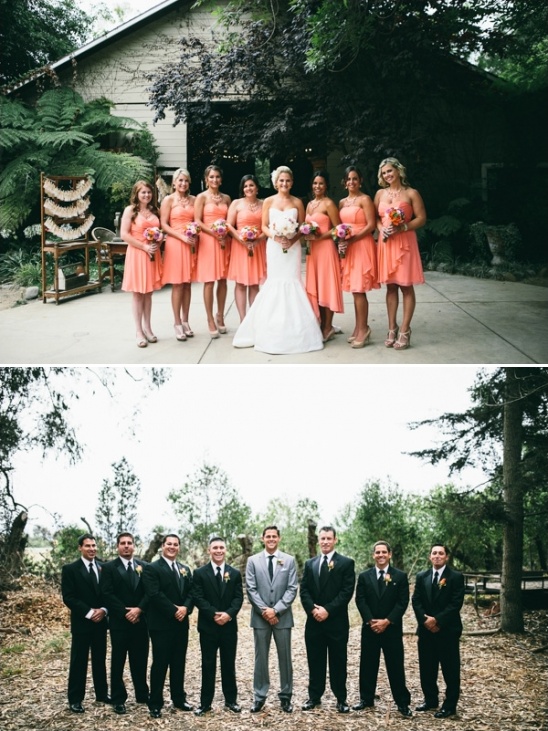 black and peach wedding party