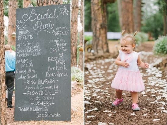 large chalkboard wedding program and flower girl