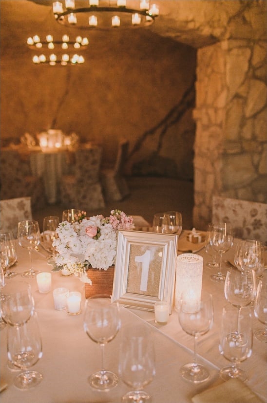 candle lit reception in the Sunstone winery cellar