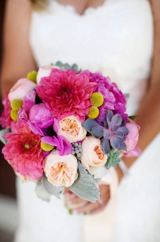 vibrant pink and purple bridal bouquet