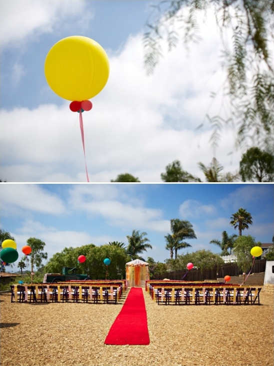 balloons and bright colors for a carnival themed wedding