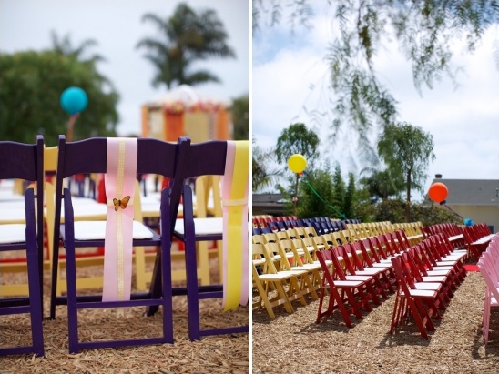 brightly colored folding chairs make a fun statement