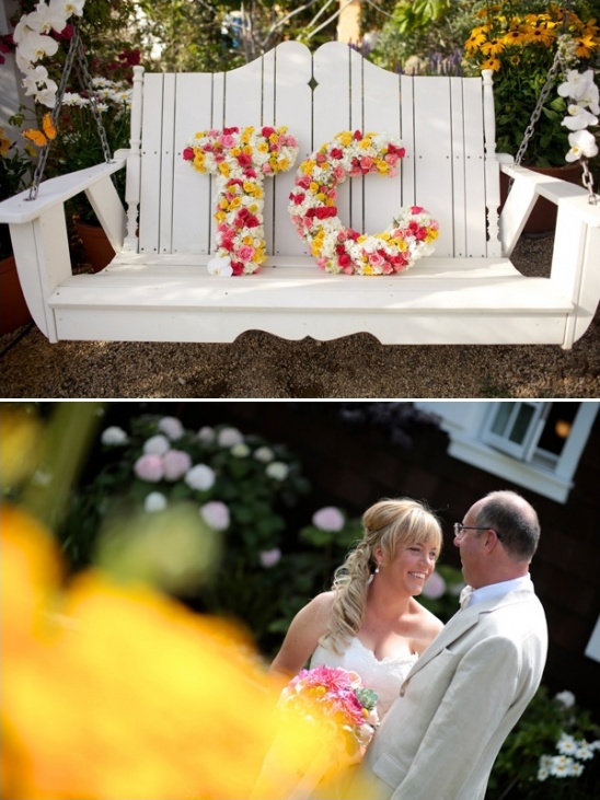bride and grooms initials floral arrangement