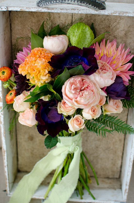 Colorful floral bouquet with ribbon tie detail