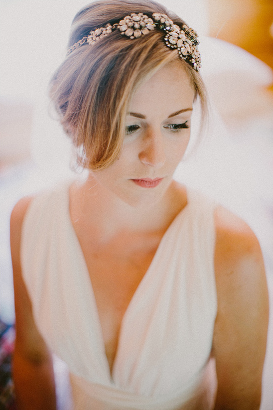 Elegant bride in a white dress with jeweled headpiece