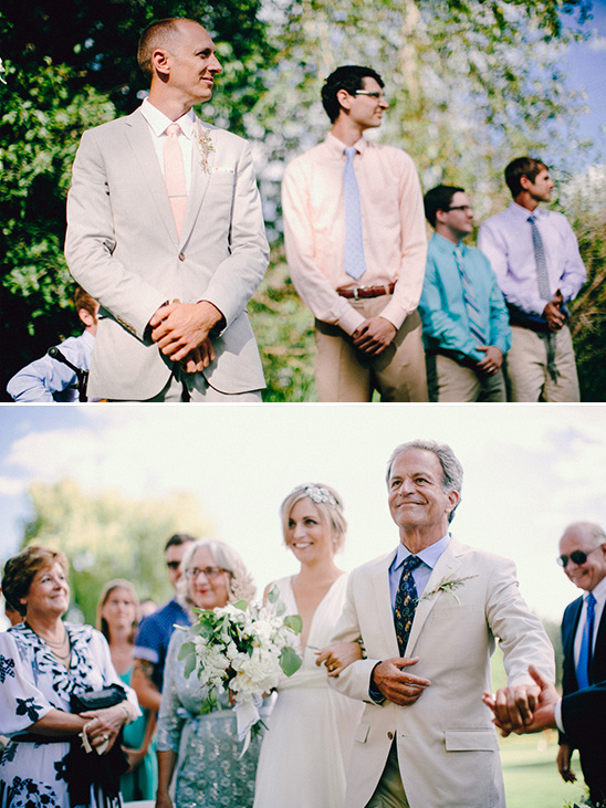 Wedding ceremony with groom, bride, and guests in attendance