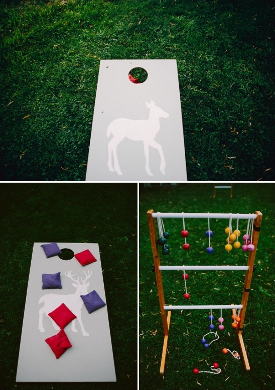 Outdoor lawn games: deer cornhole and ring toss