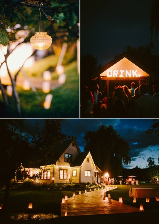 Romantic outdoor wedding reception lighting