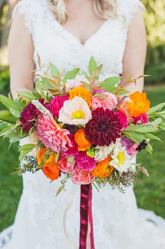 orange pink and red bouquet by Thistle and Honey