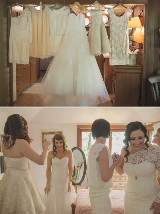 Bride and bridesmaids getting ready for wedding day