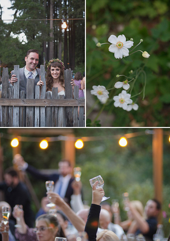 Outdoor wedding reception with bride groom flowers and toasts