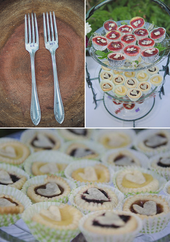 Wedding reception with forks and mini tarts pastries