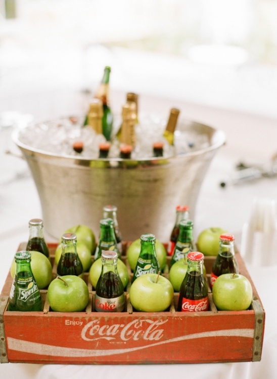 Vintage CocaCola crate with Sprite Coke and apples