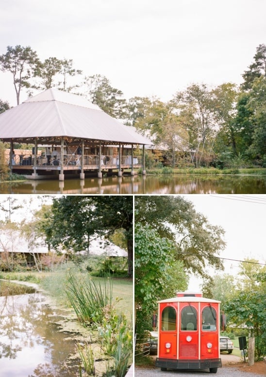 outdoor wedding with trolley transportation for guest