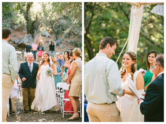 Bride walking down the aisle with father at outdoor wedding
