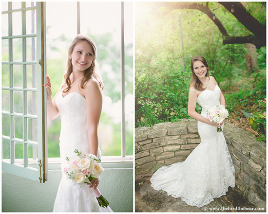 Beautiful bride in a white wedding dress with a floral bouquet